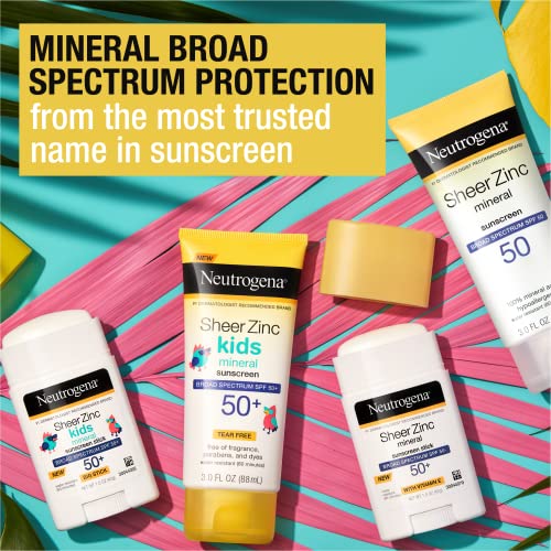 Neutrogena Sheer Zinc Oxide Mineral Sunscreen Lotion SPF 50, 3 fl. oz, Pack of 3 E505872