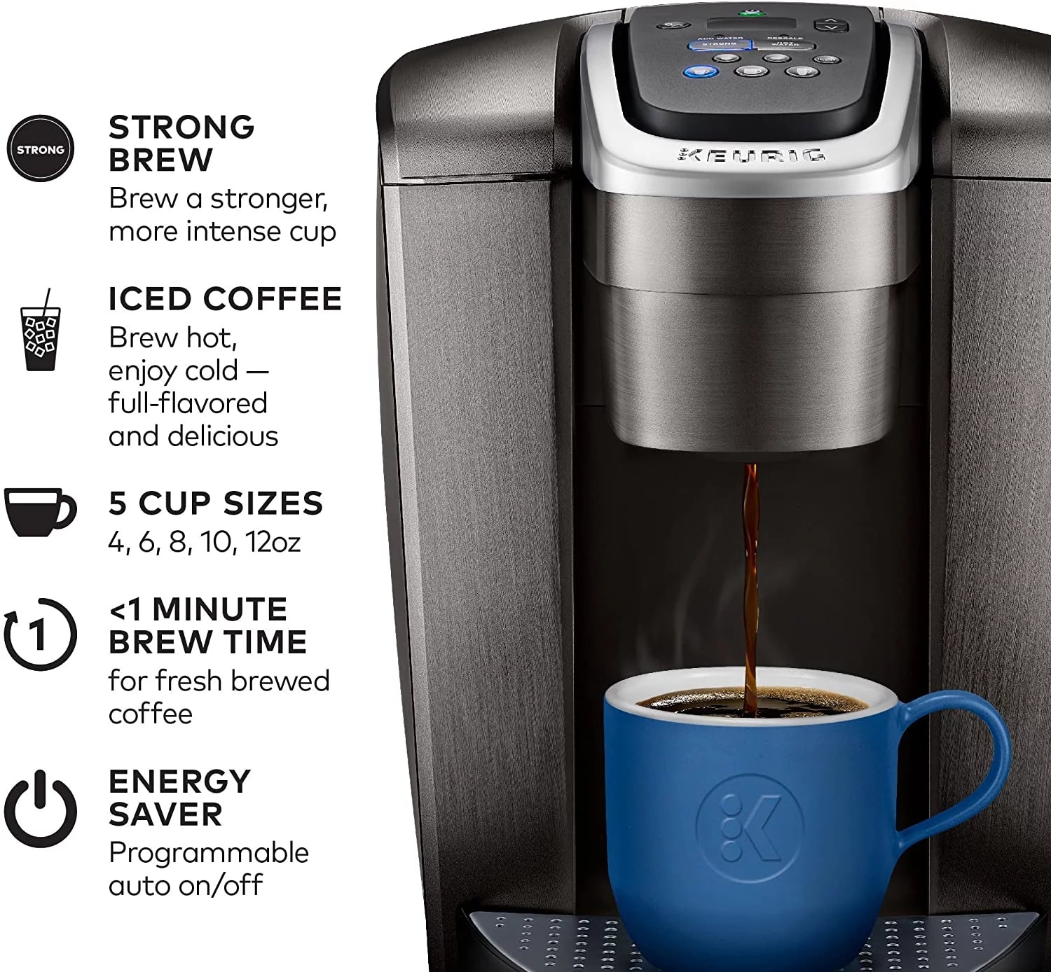 Keurig K-Elite Coffee Maker, Single Serve K-Cup Pod Brewer, Brushed Slate P546