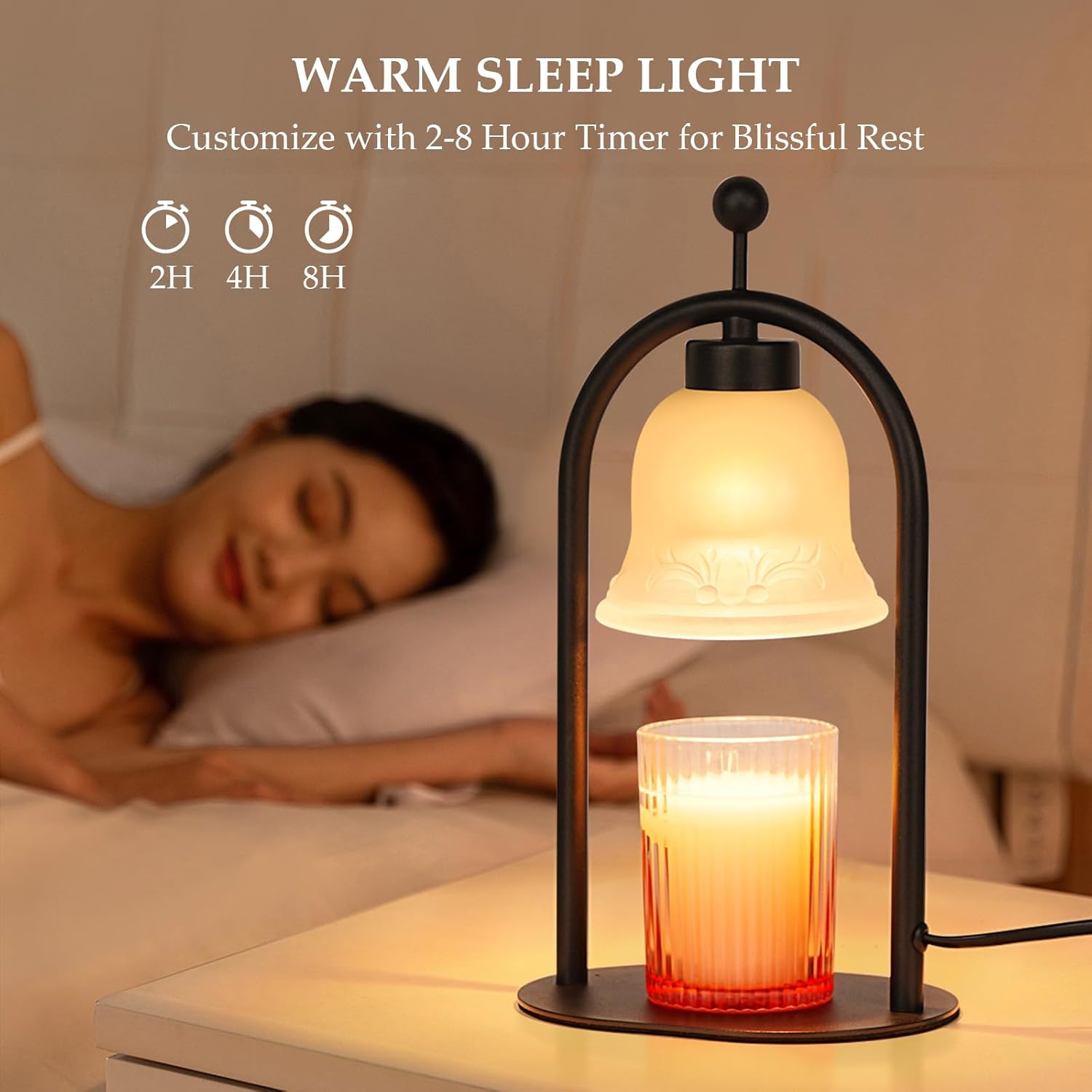 Candle Warmer Lamp with Timer, Dimmable, 2 Bulbs for Jar Candles H856
