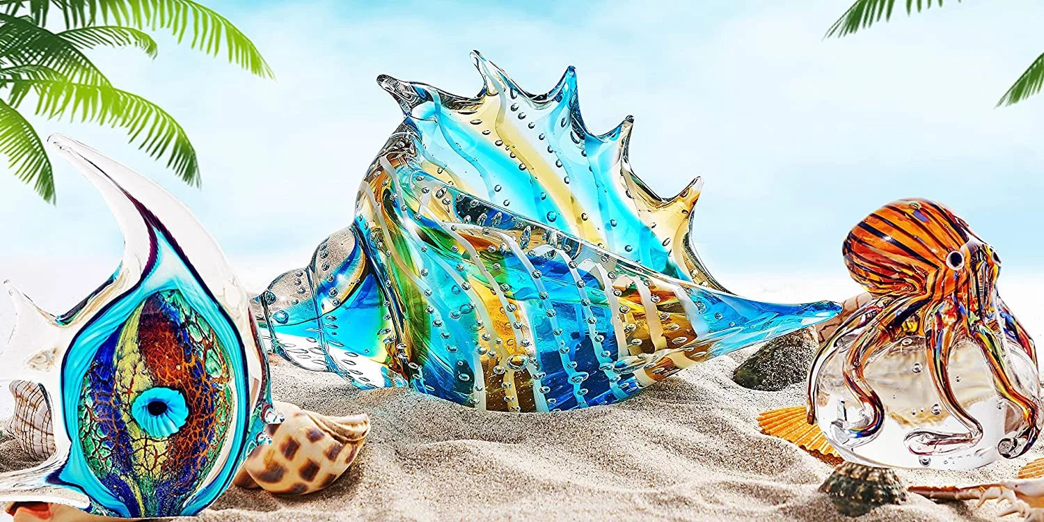 Hand Blown Glass Conch Figurine Sea Animal Ornament K3783