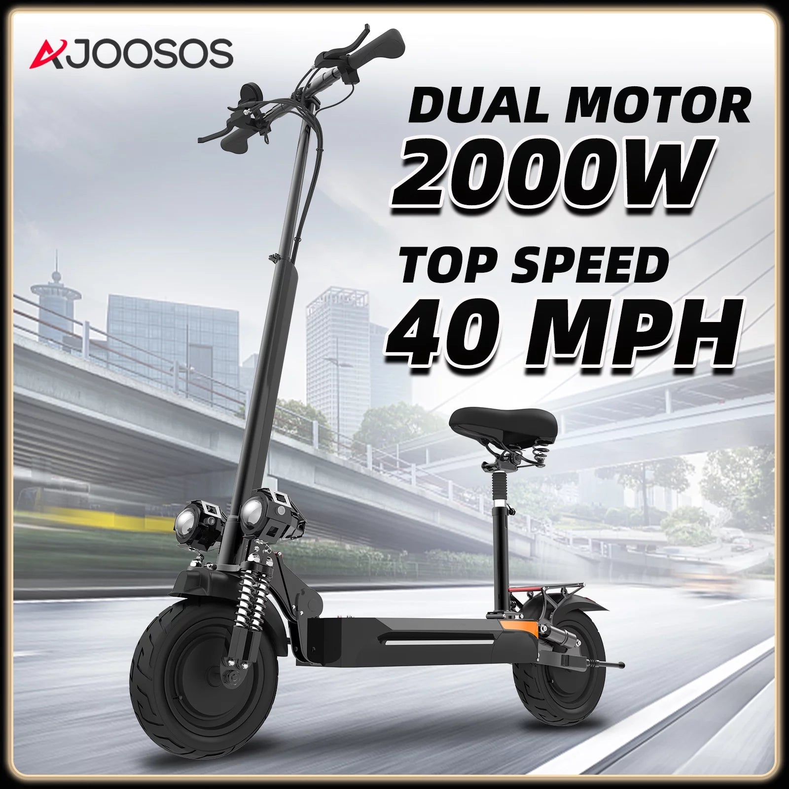AJOOSOS X500 Electric Scooter with Seat - 2000W Dual Motor, 40 mph Max Speed, 40 Miles Long Range, 300lbs Max Load, Foldable Electric Scooter for Adults